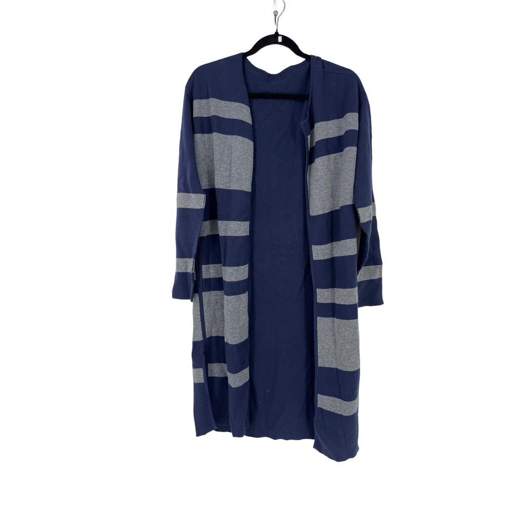 Athleta Explore Cardigan Womens Small Sweater Reversible Striped Blue Gray